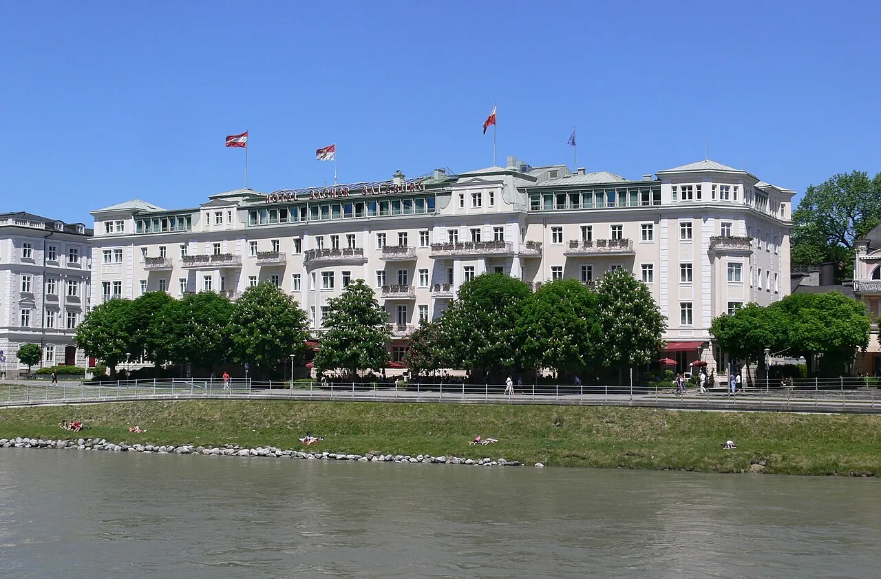 Hotel Sacher Salzburg seen across the Salzach river