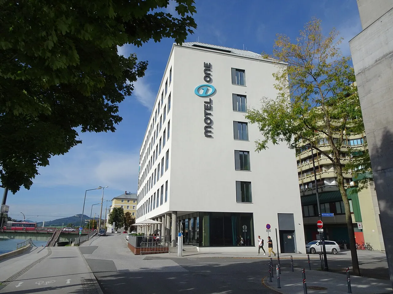 Motel One Salzburg-Mirabell on a street corner